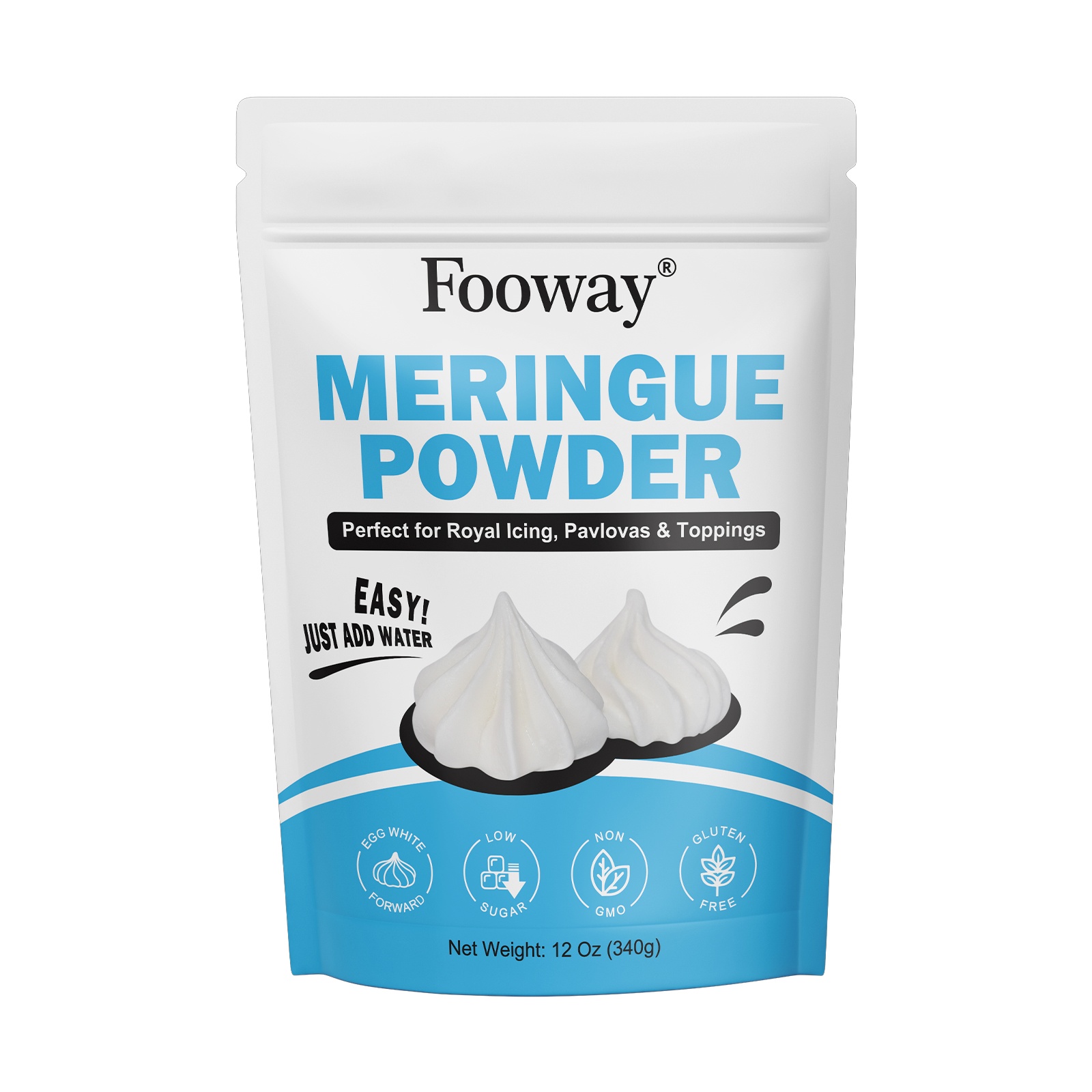 Fooway Premium Meringue Powder 12 oz, High Protein Egg White Base for Stable Royal Icing & Cookie Decorating, Lower Sugar, Gluten Free, Non-GMO