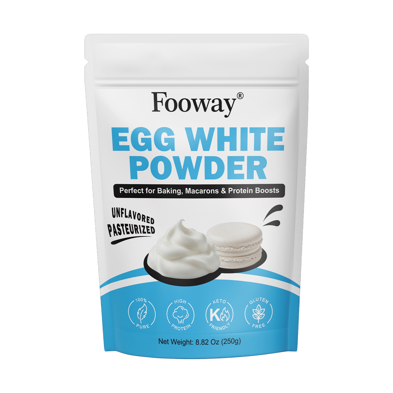 Fooway Premium Freeze-Dried Egg White Powder 8.82 oz, Unflavored Dried Egg Whites, High Protein for Baking, Gluten Free, Non-GMO